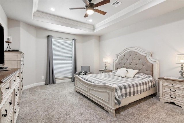 14770 Bond Rd, Beaumont, TX 77713 - carpeted bedroom featuring a raised ceiling, crown molding, and ceiling fan