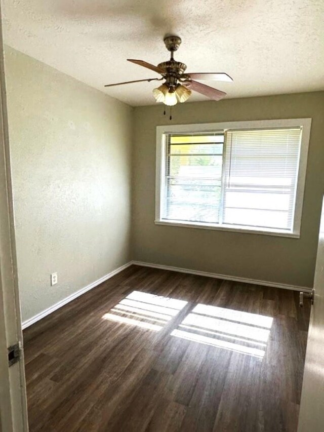 unfurnished room with a textured ceiling, dark hardwood / wood-style floors, and a wealth of natural light