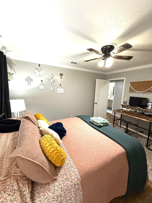 2521 Maple St, Nederland, TX 77627 - bedroom featuring crown molding, a ceiling fan, and wood finished floors