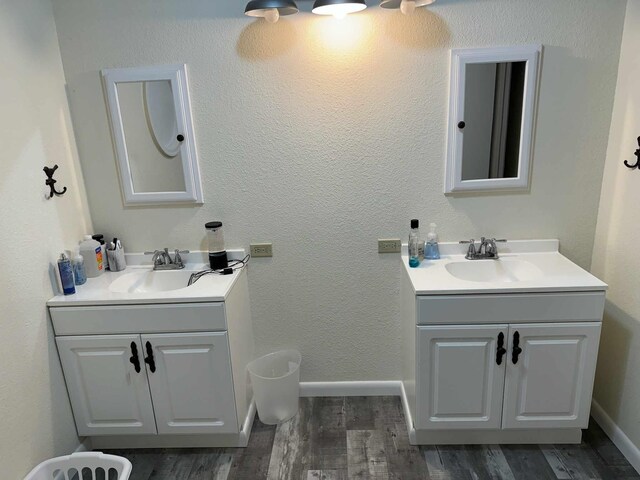 bathroom featuring wood-type flooring and vanity