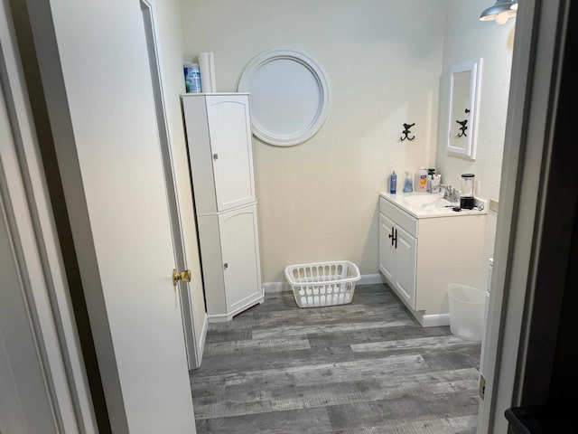 bathroom featuring wood-type flooring and vanity