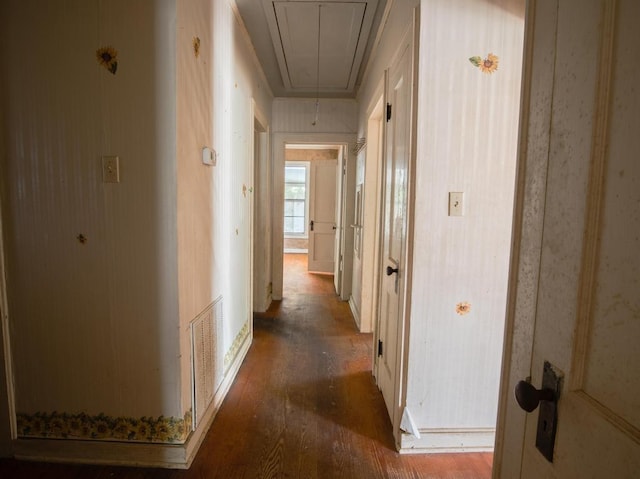 corridor featuring dark hardwood / wood-style floors