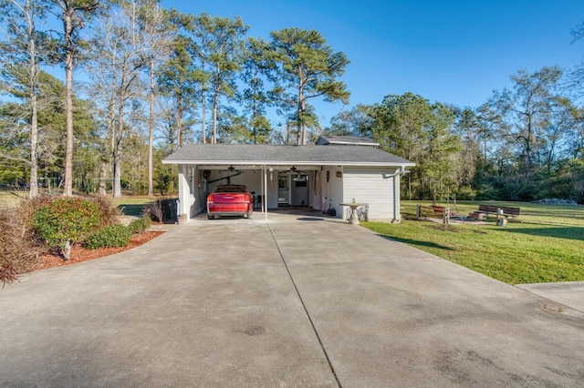 exterior space featuring a carport and a yard