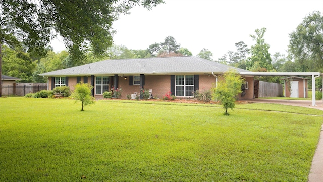 1100 Mitzi Rd, Vidor, TX 77662 - ranch-style home featuring brick siding, a carport, a storage unit, and driveway