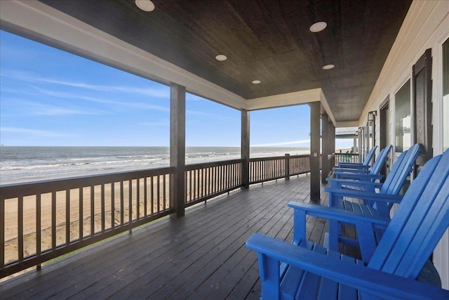 1326 Emerald Dr, Port Bolivar, TX 77650 - deck featuring view of water and beach
