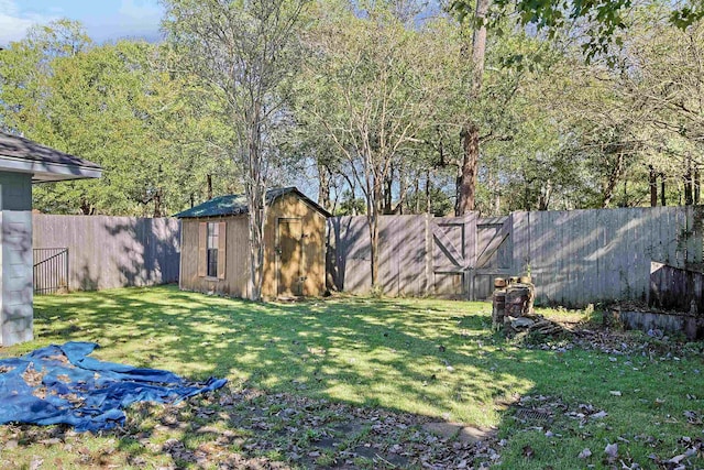 view of yard with a storage unit