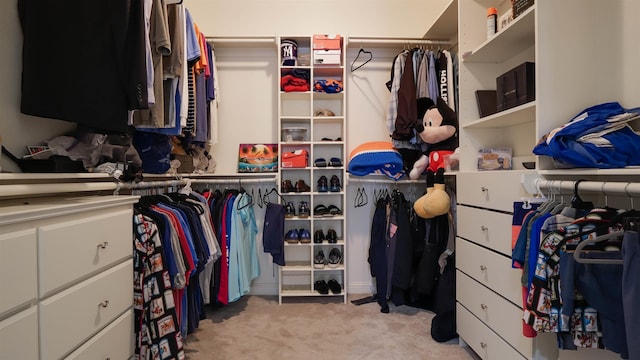 walk in closet featuring carpet flooring