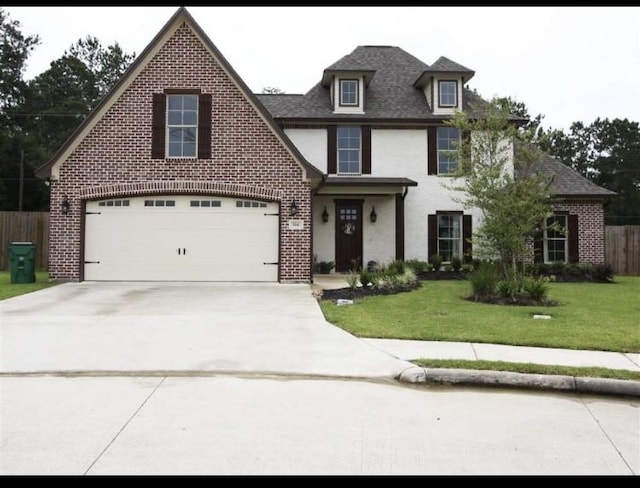 view of front of home featuring a front lawn and a garage