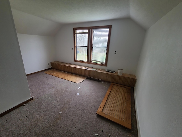 bonus room featuring lofted ceiling and carpet flooring