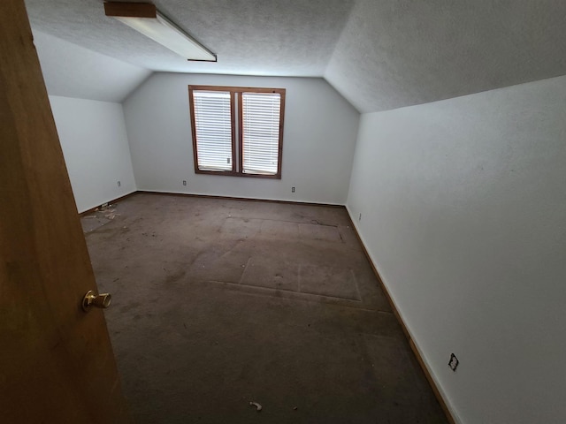 additional living space featuring lofted ceiling and a textured ceiling