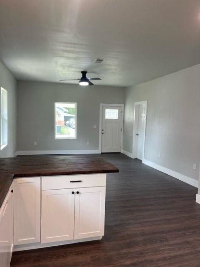 kitchen with white cabinetry, dark wood-type flooring, and plenty of natural light