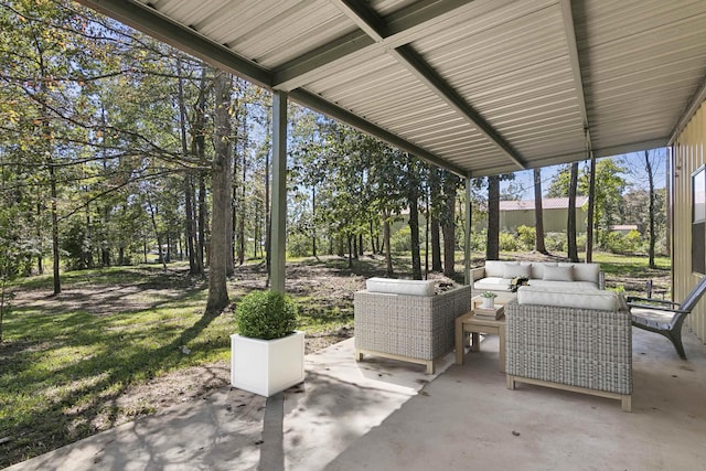 exterior space featuring lofted ceiling