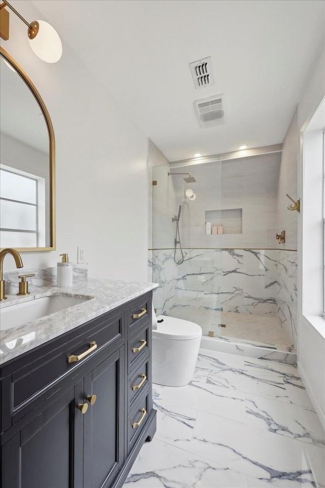 1210 Nottingham Ln, Beaumont, TX 77706 - full bathroom featuring vanity, a marble finish shower, toilet, and marble finish floors