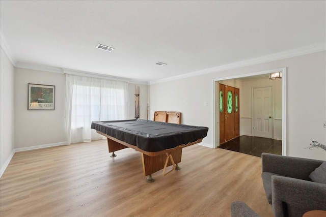 1210 Nottingham Ln, Beaumont, TX 77706 - rec room with ornamental molding, pool table, wood finished floors, and baseboards