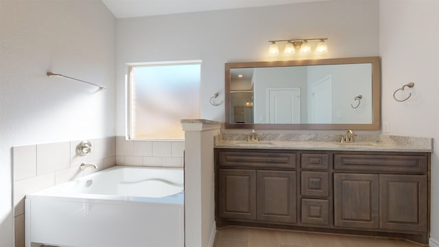 225 Sycamore Ct, Lumberton, TX 77657 - full bath with double vanity, a bath, a shower, and tile patterned flooring