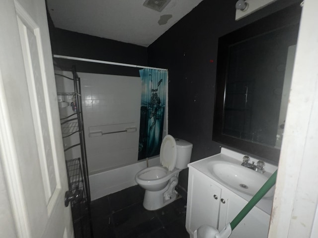 2007 Queen Ave, Nederland, TX 77627 - full bathroom featuring vanity, shower / tub combo with curtain, and tile patterned floors