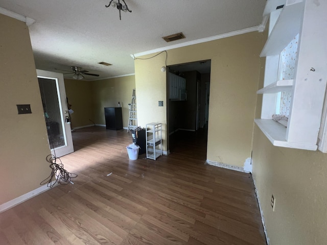 2007 Queen Ave, Nederland, TX 77627 - unfurnished living room with ornamental molding, a ceiling fan, and wood finished floors