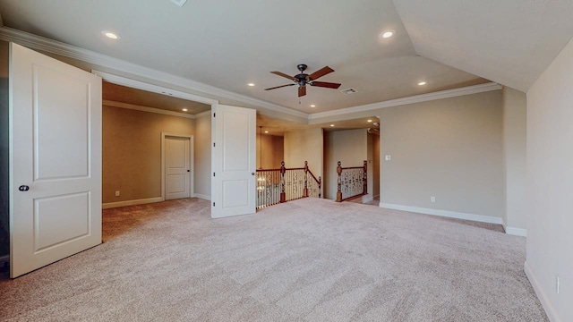 6570 Merrick Ln, Beaumont, TX 77706 - carpeted spare room with recessed lighting, ceiling fan, and crown molding
