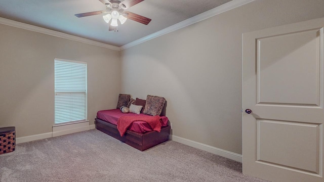 6570 Merrick Ln, Beaumont, TX 77706 - bedroom with crown molding, carpet, and a ceiling fan