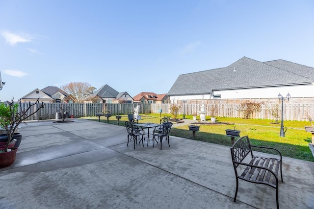 view of patio / terrace with a residential view and a fenced backyard