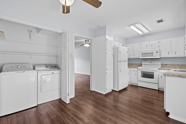 1003 Park Mdw, Beaumont, TX 77706 - washroom with a ceiling fan, separate washer and dryer, dark wood finished floors, and baseboards