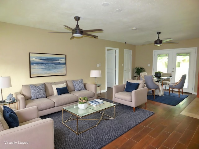 5335 Idylwood St, Beaumont, TX 77703 - living area with ceiling fan, wood finished floors, french doors, and baseboards