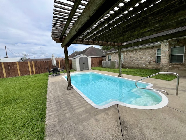 479 Reynolds Ln, Vidor, TX 77662 - view of swimming pool with a fenced backyard, a storage unit, a yard, and a patio area
