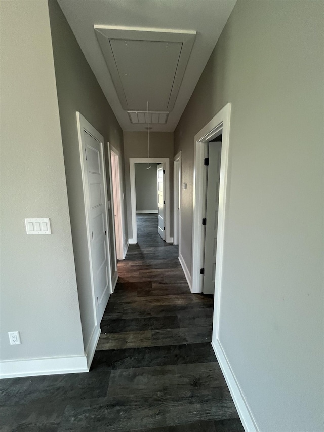 corridor with dark hardwood / wood-style floors