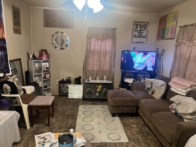 living room with ceiling fan