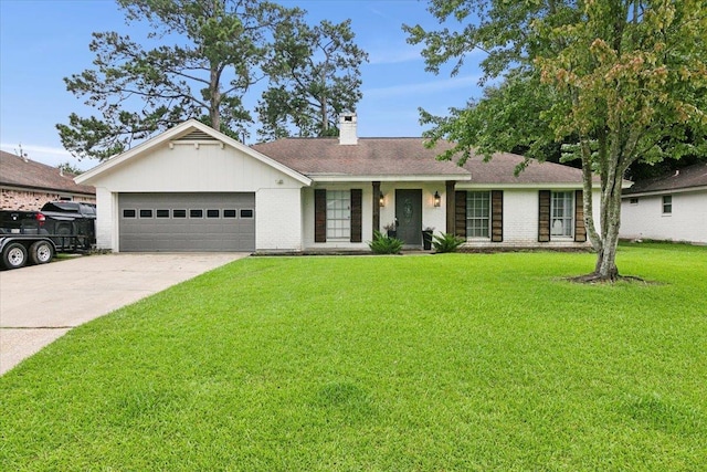 single story home with a garage and a front yard