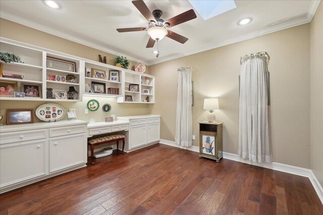 11 Regency Pl, Orange, TX 77630 - office area featuring built in study area, a ceiling fan, dark wood-style flooring, baseboards, and recessed lighting