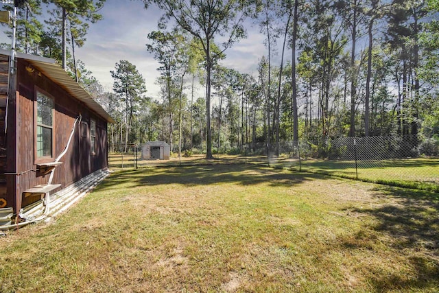 view of yard with a storage unit