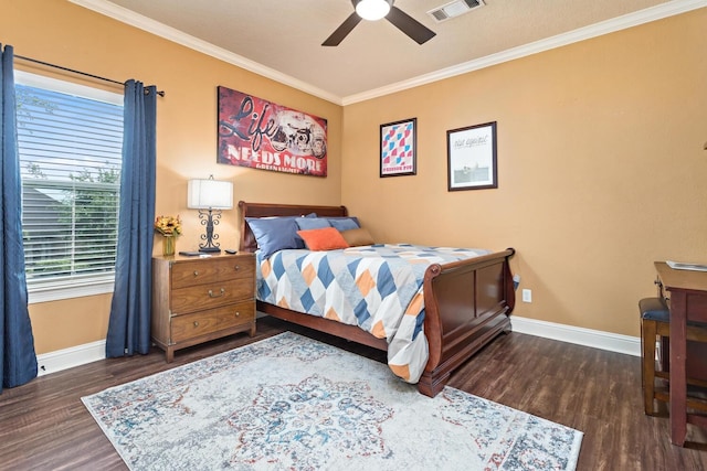 2425 Amberwood Dr, Beaumont, TX 77713 - bedroom with visible vents, ornamental molding, baseboards, and wood finished floors