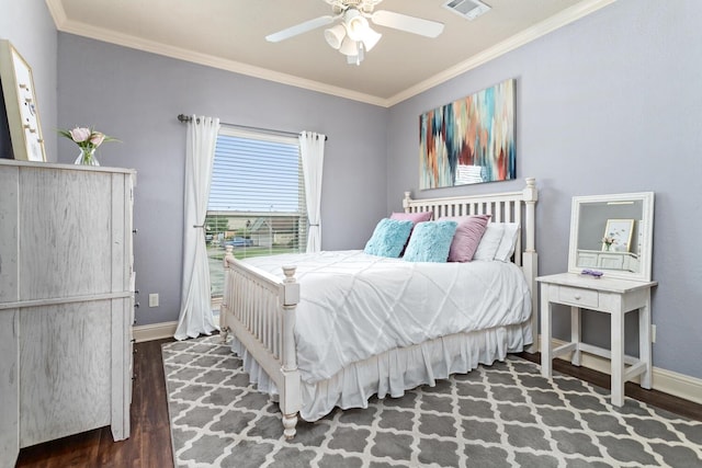 2425 Amberwood Dr, Beaumont, TX 77713 - bedroom featuring baseboards, crown molding, wood finished floors, and visible vents