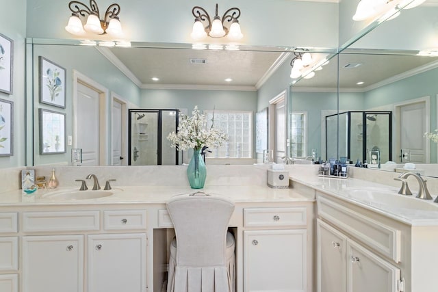 2425 Amberwood Dr, Beaumont, TX 77713 - full bathroom featuring double vanity, a sink, and a stall shower
