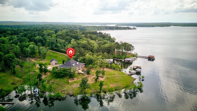 aerial view featuring a water view