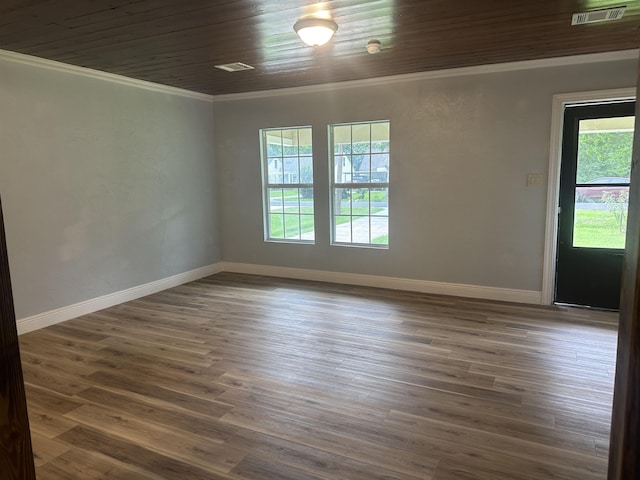 127 Hilldale Dr, Nederland, TX 77627 - unfurnished room with ornamental molding, baseboards, wood ceiling, and dark wood finished floors