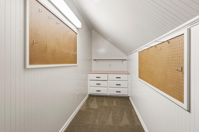 1911 Huntsman St, Orange, TX 77632 - spacious closet featuring dark carpet and vaulted ceiling