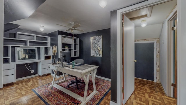 2635 Gladys Ave, Beaumont, TX 77701 - home office featuring a ceiling fan and baseboards
