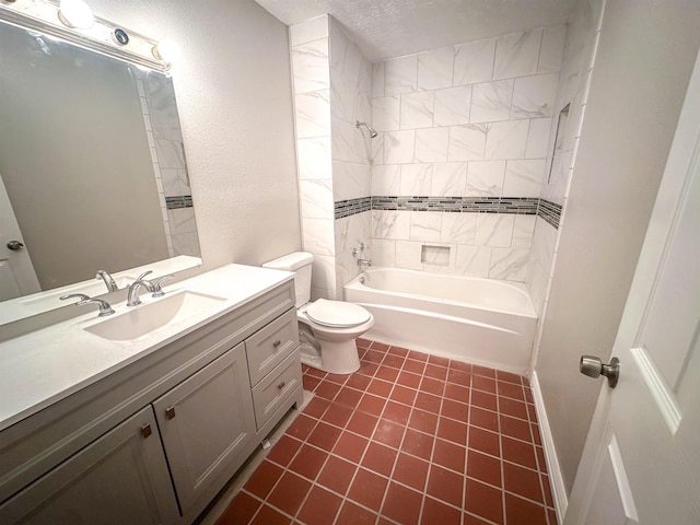 3640 Whippoorwill St, Orange, TX 77630 - bathroom featuring vanity, shower / bath combination, a textured wall, tile patterned floors, and a textured ceiling