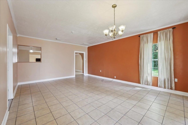 1035 Chamberlin Dr, Beaumont, TX 77707 - empty room featuring crown molding, a textured ceiling, an inviting chandelier, and baseboards