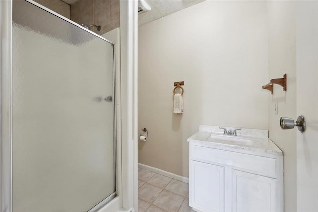 1035 Chamberlin Dr, Beaumont, TX 77707 - full bath featuring baseboards, a shower stall, tile patterned flooring, and vanity