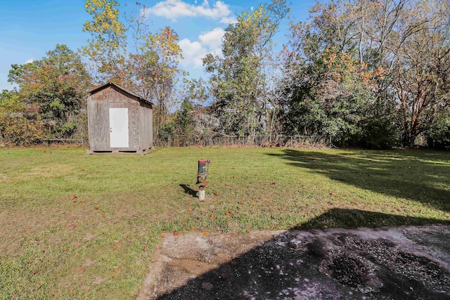 view of yard featuring a storage shed