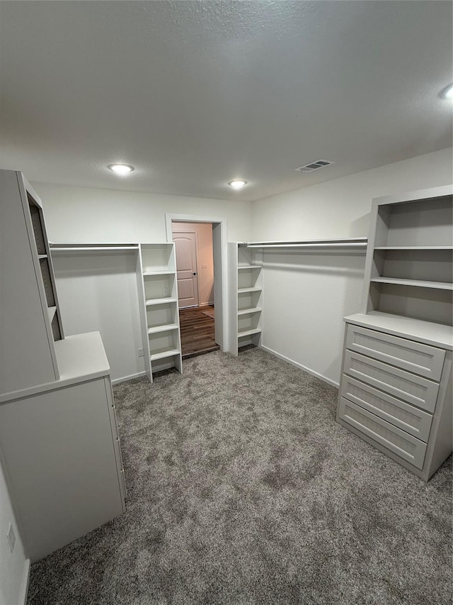 spacious closet with dark carpet
