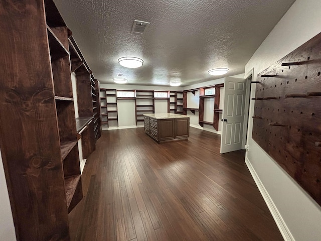 interior space with dark wood-type flooring