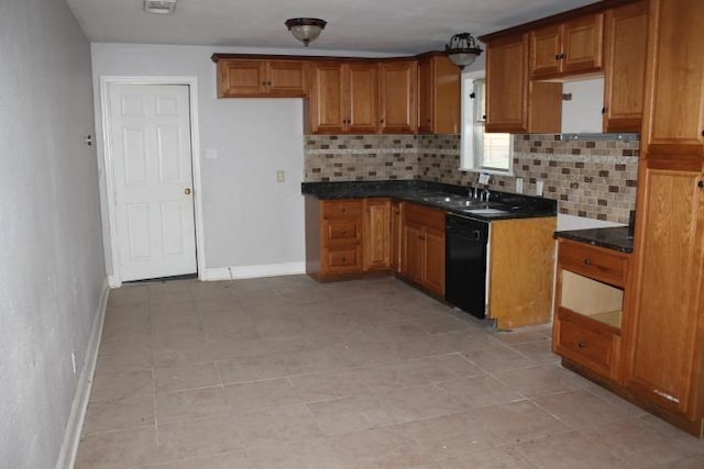 kitchen with backsplash, dishwasher, and sink