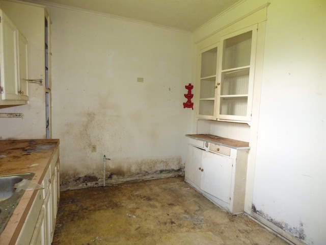 kitchen with ornamental molding and sink