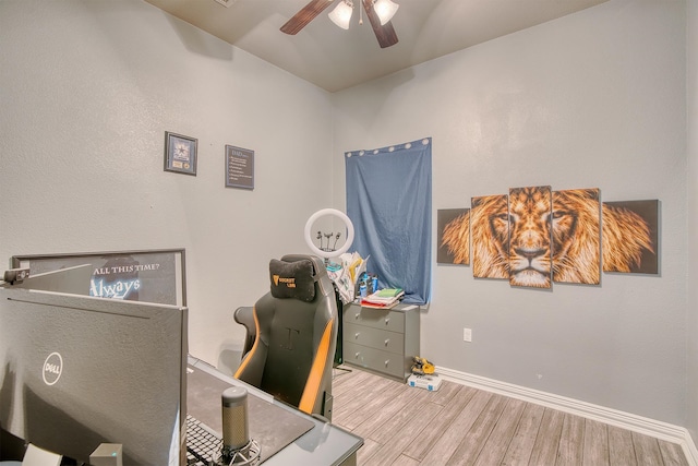 office area featuring hardwood / wood-style flooring and ceiling fan