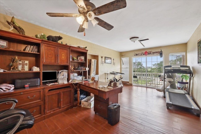 7645 Old Big Hill Rd, Beaumont, TX 77705 - office area with dark wood-type flooring and a ceiling fan