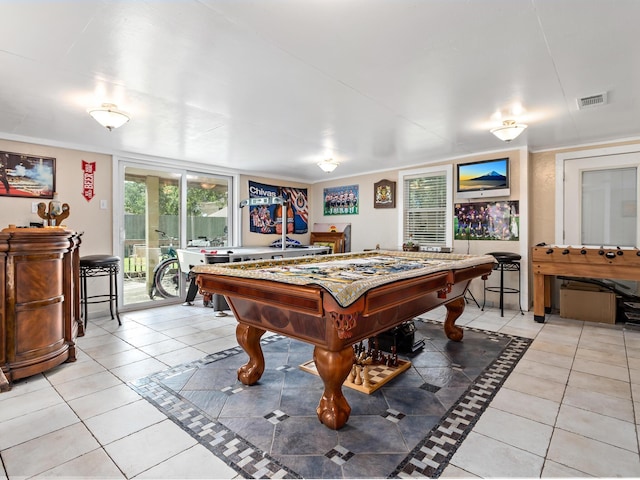 rec room featuring billiards and light tile patterned flooring